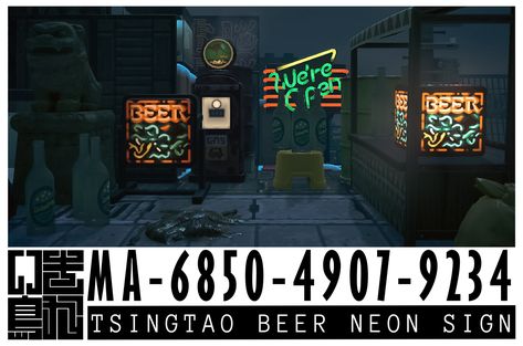 Acnh Neon Sign Design, Acnh Apocalypse Designs, Acnh Bar, Acnh Abandoned, Acnh Citycore, Future Islands, Cozy Games, Animal Crossing Guide, City Sign