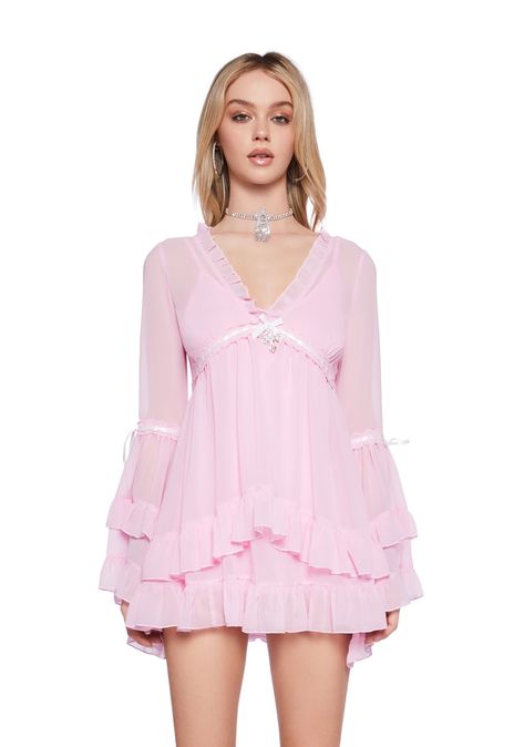 base|light pink Dress With Bell Sleeves, Sassy Outfit, Sugar Thrillz, Tour Outfits, Chiffon Mini Dress, Pink Outfits, Kawaii Clothes, Bell Sleeve Dress, Pink Mini Dresses