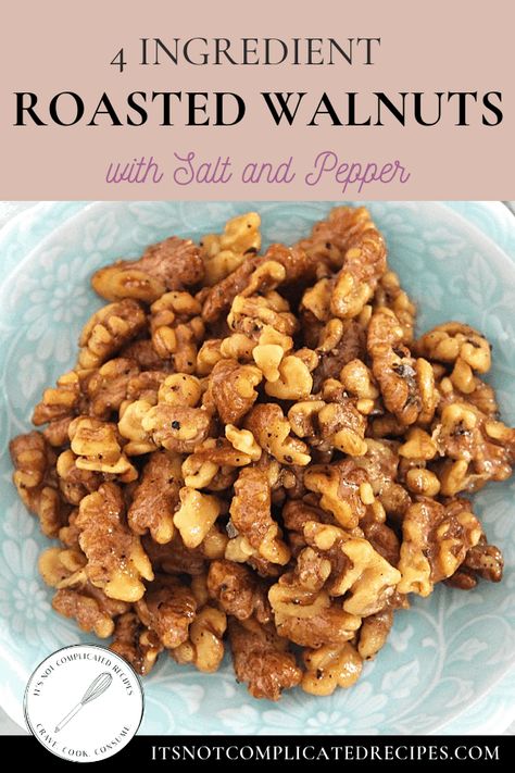 Salt and Pepper Roasted Walnuts #itsnotcomplicatedrecipes #walnutrecipes #roastednutsrecipes #nutrecipes #walnuts #saltandpepper #garnishrecipes #garnishes #veganrecipes #vegetarianrecipes #savouryrecipes #healthyrecipes #sidedishrecipes #glutenfreerecipes #easyrecipes #uncomplicatedrecipes #appetisers #appetiserrecipes #savoury #ovenbakedrecipes #entreerecipes #recipes | itsnotcomplicatedrecipes.com Spicy Walnuts Roasted, Spicy Walnuts Recipe, Salted Walnuts Recipe, Dinner Recipes Clean Eating, Spicy Pecans, Complicated Recipes, Recipes Clean Eating, Oven Baked Recipes, Walnut Recipes