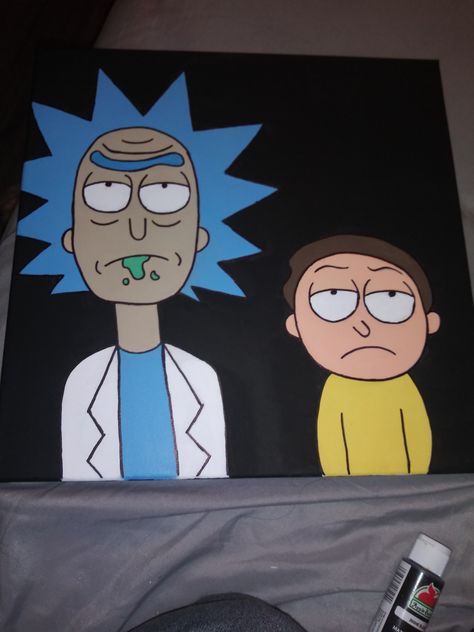 Rick And Morty Painting, Morty Painting, Rick And Morty Drawing, Art Du Croquis, Disney Canvas Art, Trippy Drawings, Hippie Painting, Small Canvas Paintings, Simple Canvas Paintings