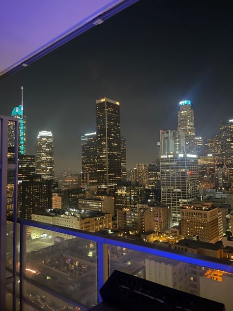 Downtown building night Time skyscrapers skyline Los Angeles City Aesthetic Los Angeles, Skyline View Apartments Night, Penthouse In Los Angeles, Los Angeles High Rise Apartment, Dtla Apartment Aesthetic, Apartments In Los Angeles, Dtla Apartment View, Los Angeles Penthouse Apartment, Los Angeles Downtown Aesthetic