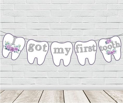 I Got My First Tooth Banner, Teething Party, First Tooth Party, Tooth Party, My First Tooth, Elegant Banners, Tooth Cartoon, Cars Birthday Party Decorations, Cookie Monster Birthday