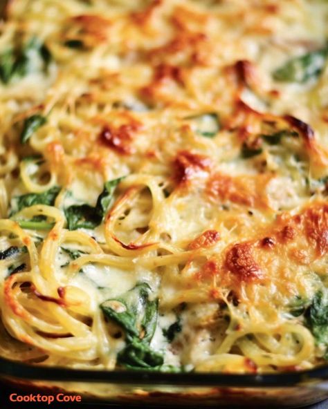 Guess what? We're cooking up this insane dish for 3rd time Cook Top Cove Recipes, Cooktop Cove Recipes, Spaghetti Baked, Spinach Spaghetti, Cooktop Cove, Chicken Spaghetti Recipe, Vegetables Pasta, Spaghetti Ingredients, Baked Spinach