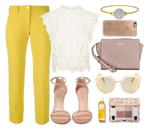 "How to Style: Bright Pants" by monmondefou ❤ liked on Polyvore featuring Versace, Quay, Kate Spade, Topshop, Stuart Weitzman, Rodin, Casetify, yellow, beige and bright Bright Pants Outfit, Staple Outfits, Yellow Pants Outfit, Bright Pants, Polyvore Dress, Yellow Pants, Yellow Beige, Spring Wear, Outfits 2017