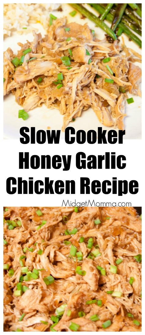 Get out that slowcooker and toss in this Slow Cooker Honey Garlic Chicken. Easy to make dinner and this Slow Cooker Honey Garlic Chicken is soooo good! Chickenbreast Slowcooker, Healthy Shredded Chicken Recipes, Slow Cooker Honey Garlic Chicken, Chicken Crockpot Recipes Easy, Garlic Chicken Recipes, Slow Cooked Meals, Pulled Chicken, Honey Garlic Chicken, Crock Pot Slow Cooker