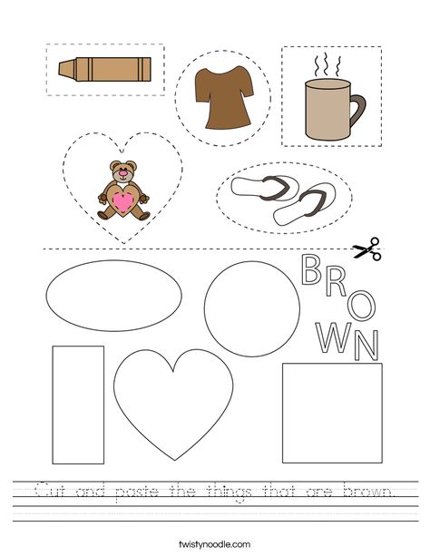 Color Brown Activities For Toddlers, Brown Worksheets For Preschool, Transportation Worksheet, Daycare School, Twisty Noodle, Cut And Paste Worksheets, Preschool Tracing, Free Printable Activities, Holiday Lettering