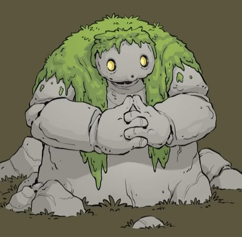 Earth Golem Concept Art, Moss Monster Art, Rock People Fantasy Art, Moss Drawing, Rock Golem, Rock Creature, Rock Cartoon, Legs Art, Rock Monster