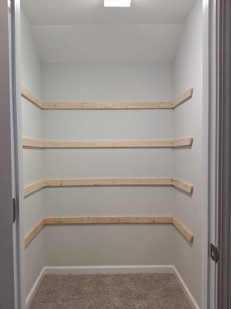 DIY Closet Storage Shelves - Crafted by the Hunts Closet Storage Shelves, Easy Diy Mirror Frame, Pantry Can Organization, Diy Concrete Patio, Storage Closet Shelving, Diy Closet Storage, Closet Transformation, Mudroom Makeover, Diy Storage Shelves