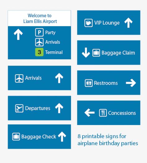 Printable airport signs for an airport birthday party | printable airport birthday party decorations just download, print and hang Airplane Birthday Party Decorations, Airport Theme, Pilot Party, Aviation Party, Planes Birthday Party, Planes Birthday, Airport Signs, Aviation Theme, Planes Party