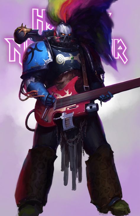 Even more Chaotic glam rock/metal at it's finest.  Awesome :D Noise Marines Art, 40k Slaanesh, Emperors Children, Chaos Marine, Chaos Legion, Chaos 40k, Warhammer 40k Memes, 40k Chaos, 40k Art