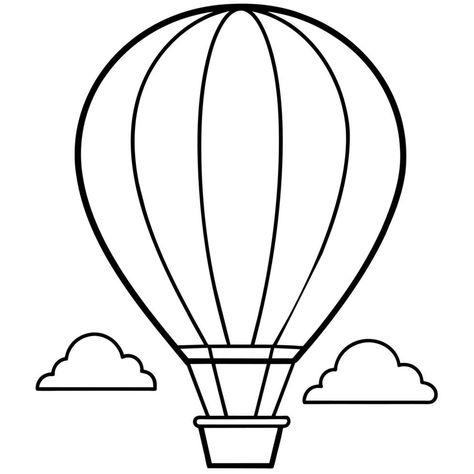 Hot Air Balloon Colouring Page, Hot Air Balloon Line Art, Hot Air Balloon Silhouette, Hot Balloon Drawing, Hotairballoon Drawing, Hot Air Balloon Outline, Bunch Needle, Ballon Drawing, Hot Air Balloon Embroidery