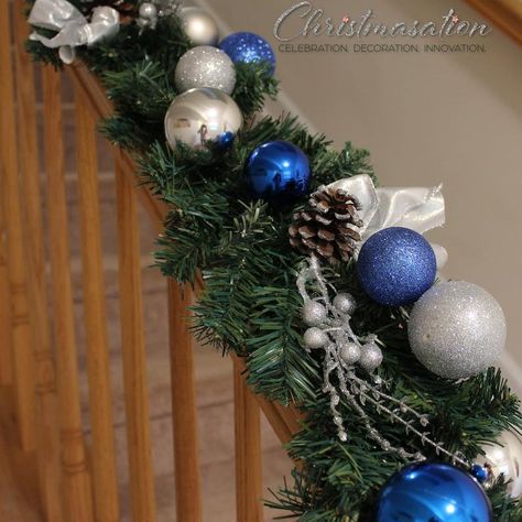 Back in stock! Select holiday items are now available and on sale like this Icy Blue Pre-Decorated Christmas Garland with Pre-Lit Option and choice of length. https://christmasation.etsy.com/listing/1307908160 #christmas #christmasgarland #icyblue #xmasdecor #xmasgarland #xmas Christmas Garland Doorway, Lights Staircase, Christmas Decor Garland, Decorated Garland, Staircase Window, Xmas Garland, Blue Christmas Decor, Ornament Garland, Shatterproof Ornaments