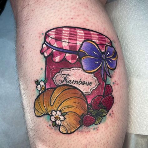 Strawberry Jam Jar Tattoo, Strawberry Jam Tattoo, Jam Jar Tattoo, Smuckers Jam, Butter Tattoo, Jam Tattoo, Jar Tattoo, Food Tattoo, Juliet Stevenson