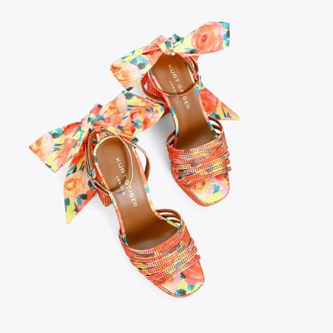 Multicolor Heels, Orange Heels, Preppy Shoes, Colorful Heels, Fun Heels, Floral Heels, Orange Crystals, Printed Scarf, Shop Shoes