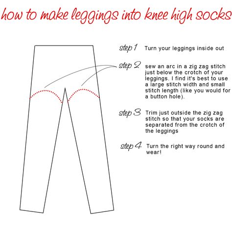 High Socks And Leggings Diy Knee High Socks, How To Make Thigh High Socks, How To Keep Thigh High Socks Up, How To Make A Binder Out Of Leggings, How To Sew Socks, Sock Upcycle, Diy Thigh High Socks, Knee High Socks Pattern, Upcycle Leggings