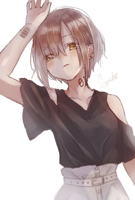 Mha Oc Short Hair, Short Brown Hair Anime Female, Short Anime Hairstyles Female, Short Hair Brown, Anime Haircut, Boyish Girl, Pelo Cafe, Puffy Hair, Two Toned Hair