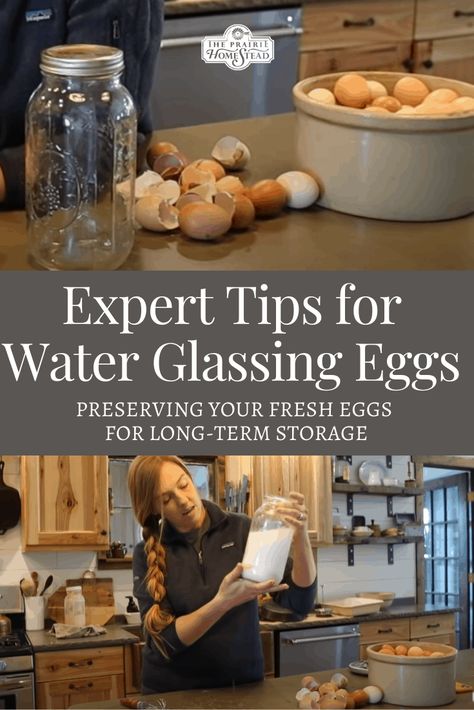 Water Glassing Eggs: How to Preserve Your Fresh Eggs for Long-Term Storage • The Prairie Homestead Canning Fresh Farm Eggs, Water Canning Eggs, Preserving Farm Fresh Eggs, Water Glassing Store Bought Eggs, Egg Storage Container, How To Glass Eggs, Fresh Chicken Eggs Storage, Egg Glassing Recipe, Long Term Egg Storage