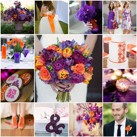 <3 Orange Purple Wedding, Coral Wedding Themes, Orange Wedding Colors, Fall Purple, Orange Wedding Flowers, Plum Wedding, Purple Color Schemes, Purple Wedding Flowers, Spring Weddings