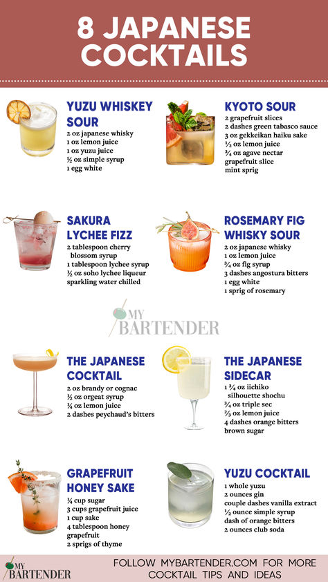 Japanese Cocktails Japanese Drinks Non Alcoholic, Classy Cocktail Recipes, Japanese Alcohol Drinks, Asian Drinks Cocktails, Japanese Whiskey Cocktail, Classic Cocktails Recipes, Japanese Cocktails Recipes, Japanese Drinks Recipe, Asian Cocktails Recipes