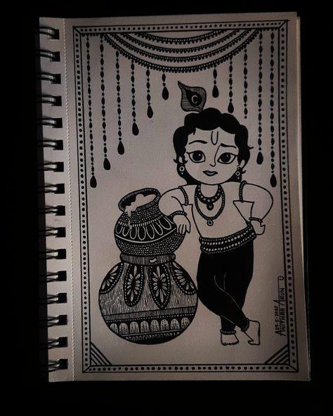 Little krishna ❤️ Pencil Drawing Images, Mandala Doodle, Easy Mandala Drawing, Boho Painting, Mandala Art Therapy, Little Krishna, Simple Mandala, Meaningful Drawings, Bullet Journal Diy