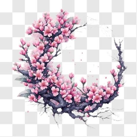 'This image features a stunning wreath made of pink blossoms and branches, perfect for adding a touch of spring to any space. It can be used to decorate your home, office, or any other place where you want to showcase the beauty of blooming cherry trees. It also makes a thoughtful gift for birthdays, anniversaries, and holidays. Cherry Blossom Wreath, Cherry Blossom Tree Tattoo, Blossom Tree Tattoo, Wreath Tattoo, Flower Blooming, Cherry Trees, Pink Trees, Cherry Blossom Tree, Pink Blossom