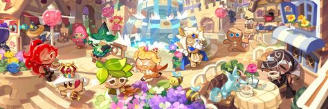 cookie run kingdom header/banner 🗯 Cookie Run Kingdom Banner, Cookie Run Header, Cookie Run Banner, Kingdom Banner, Cookie Run Kingdom, Cute Banners, Header Banner, Cookie Run, Human Art