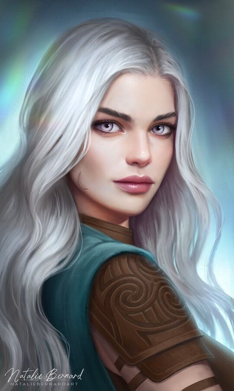 ArtStation - Casia Greythorne, Natalie Bernard Throne Of Glass Characters, Elven Queen, Throne Of Glass Fanart, Long White Hair, Throne Of Glass Books, Violet Eyes, Fantasy Portraits, Queen Hair, Dungeons And Dragons Characters