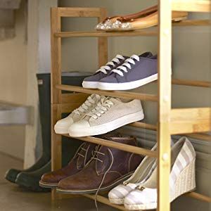 Lakeland Extending & Stackable Wood-Effect Shoe Rack - Holds up to 10 Pairs: Amazon.co.uk: Kitchen & Home Shoe Tidy, Wooden Shoe Rack, Stackable Shoe Rack, Wooden Shoe Racks, Steel Shoes, Wooden Shoe, Walk In Wardrobe, Wooden Shoes, Out Of Control