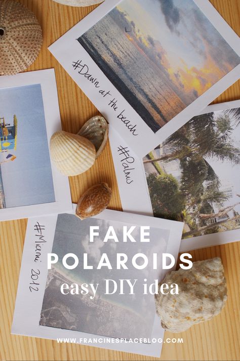 Looking for a cute and original and handmade photo display idea? Try to make these DIY easy fake polaroids! A 5 minutes craft project that you can do while lockdown at home! A beautiful stay home activity! #fakepolaroids #diypolaroids #stayhomeactivities #photodisplayideas #francinesplaceblog How To Make Pictures Look Like Polaroids, How To Make A Photo Look Like A Polaroid, How To Make A Polaroid Picture, How To Make Polaroid Pictures Diy, Fake Polaroid Pictures, How To Make Polaroid Pictures, Make Polaroid Pictures, Diy Polaroid Pictures, Diy Polaroid Frame