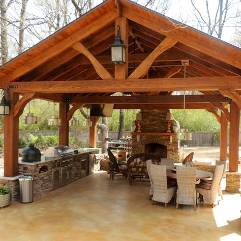 Outdoor Pavillion Ideas, Outdoor Pavillion, Backyard Bbq Grill, Rustic Outdoor Kitchens, Outdoor Covered Patio, Outdoor Fireplace Patio, Outdoor Pavilion, Outdoor Kitchen Plans, Outdoor Patio Designs