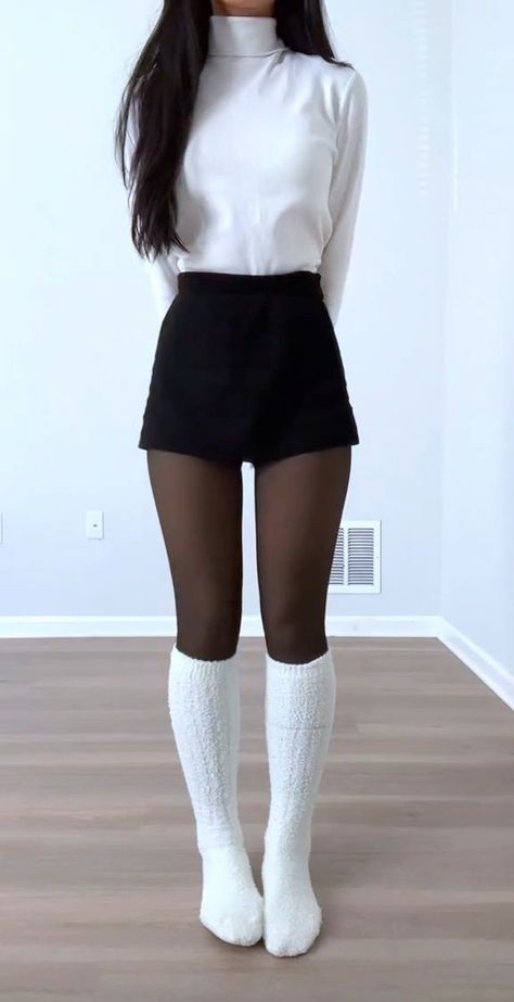 Black Shorts And Tights, Casual Black Over-the-knee Socks, Black Tights Under Shorts, Trendy Fitted Over-the-knee Hosiery, Tight Black Thigh-high Hosiery, Casual Black Over-the-knee Hosiery, Dark Academia Outfit, Legs Outfit, Black Pantyhose