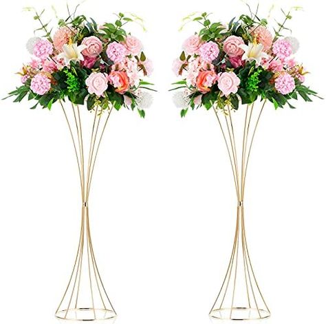 Nuptio 2 Pcs Gold Vases for Centerpieces, 31.1in Tall Metal Trumpet Vase, Road Lead for Wedding Party Dinner Centerpiece, Flower Stand for Christmas Anniversary Birthday Home Decoration : Amazon.ca Tall Gold Vases, Gold Wedding Centerpieces, Table Centerpiece Flower, Wedding Vase Centerpieces, Gold Centerpieces, Gold Vase, Gold Wedding Decorations, Tall Centerpieces, Gold Vases