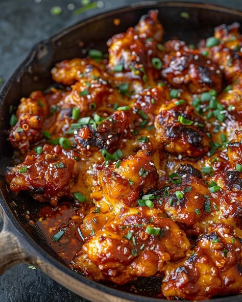 miarecipes | Spicy Korean Chicken with Cheesy Topping 🔥👩‍🍳 Ingredients: 1.5 pounds boneless chicken thighs, cut into bite-sized pieces ¼ cup gochugaru... | Instagram Spicy Korean Chicken, Korean Chicken, Spicy Korean, Boneless Chicken Thighs, Boneless Chicken, 5 Pounds, Chicken Thighs, Chicken, Instagram