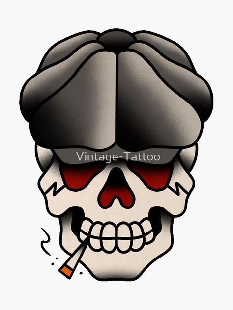 Skull With Hat Tattoo, Punk Skull Tattoo, Sunday Tattoo, Skull With Hat, Traditional Skull, Hat Tattoo, Americana Tattoo, Skull Sticker, Vintage Tattoo