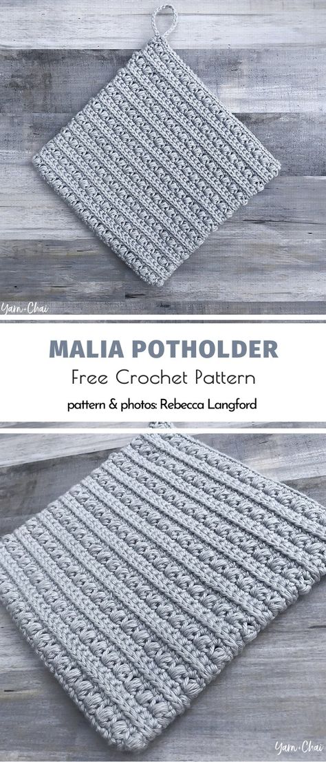 Malia Potholder Free Crochet Pattern Unique Stitches, Crocheted Potholders, Crochet Pot Holders Free Pattern, Crochet Potholder, Crochet Potholder Patterns, Crochet Hot Pads, Dishcloth Crochet Pattern, Potholder Patterns, Crochet Dishcloth