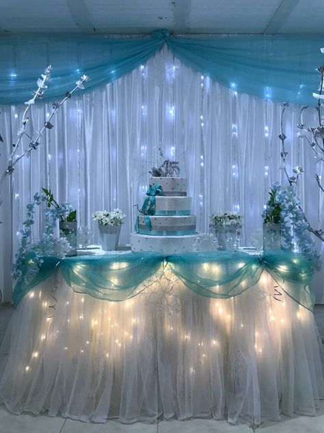 Baby Blue Quinceanera, Cinderella Quinceanera Themes, 15th Birthday Decorations, Cinderella Quinceanera, Sweet 15 Party Ideas Quinceanera, Sweet 15 Party Ideas, Sweet 16 Party Decorations, Blue Wedding Decorations, Quinceanera Planning