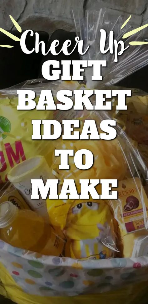 Cheer Up Gift Baskets To Make And DIY Sympathy Basket Ideas Snack Care Package Ideas, Sympathy Gifts Baskets, Blessing Baskets Ideas, Gifts For After Surgery, Sympathy Gift Basket Ideas, Cheer Up Basket, Care Packages For Sick Friends, Elderly Care Package, Bereavement Gift Basket