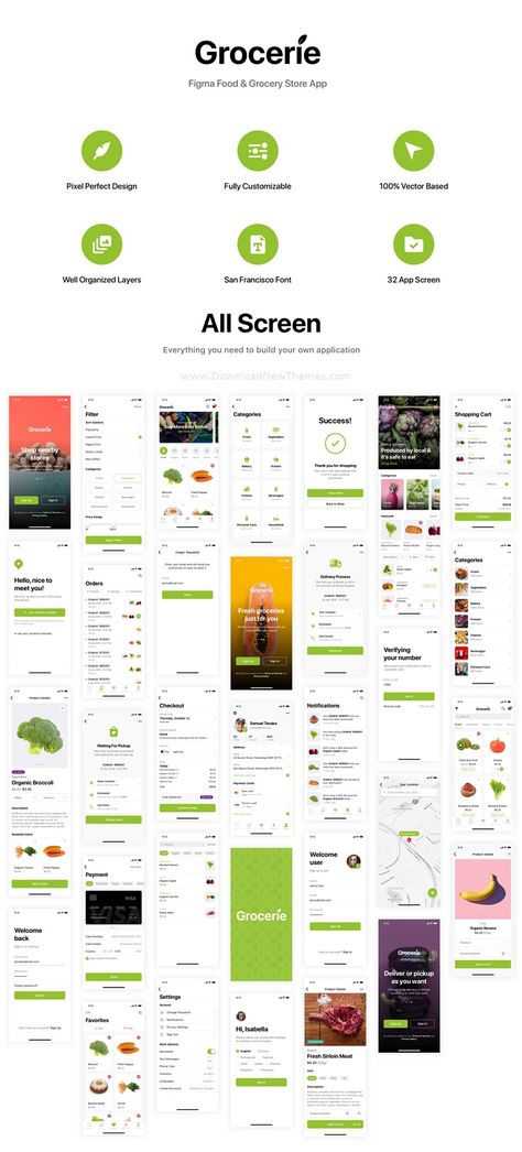 Grocerie is a clean, elegant and modern design premium figma template for any agricultural, farming and food delivery service business, grocery store professional mobile app. It contains all 32 screens in layered and organized elements to download now & live preview click on image 👆 Supermarket App, App Store Design, Desain Ux, Grocery Shopping App, App Redesign, Grocery Delivery App, Health Apps, App Inspiration, App Design Layout