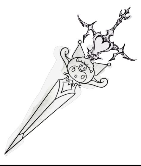 Kuromi Knife Tattoo, Cute Dagger Tattoo, Kuromi Tattoo Design, Kunai Tattoo, Kuromi Tattoo, Emo Tattoos, Waist Tattoos, Cute Thigh Tattoos, Surreal Tattoo