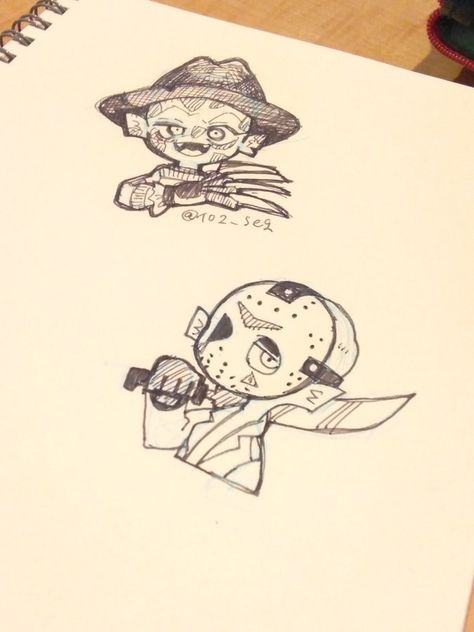 Chibi Jason Voorhees, Jason Voorhees Drawing, Chibi Horror, Freddy Krueger Art, Cartoon Characters Sketch, Sam Trick R Treat, Horror Villains, Horror Movie Icons, Funny Horror