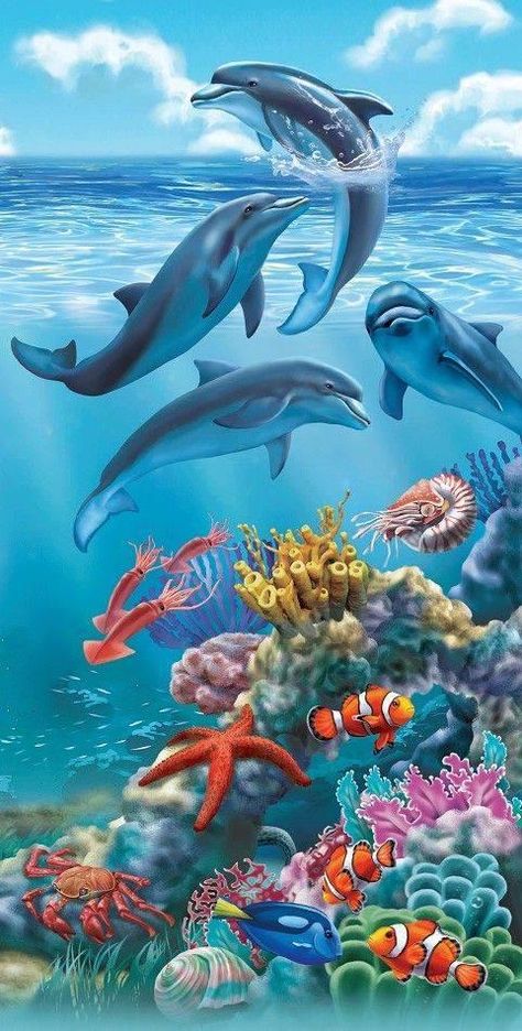 Ocean Creatures Art, Sea Life Wallpaper, Dolphin Images, Sea Life Animals, Dolphin Art, Sea Turtle Art, Ocean Tattoos, Coral Art, Sea Life Art