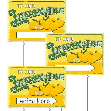 PRICES MAY VARY. Complete Lemonade Yard Sign Combo: our package comes with 3 vibrant yellow lemonade stand signs, and 6 iron bars about 15 inch long, which can be assembled into 3 sets of outdoor lemonade yard signs; Each sign measures about 12 x 16 inches with a thickness of about 0.16 inches; Setting up your sign is as simple as inserting the stakes into the yard sign and displaying it in your desired position Robust, Waterproof Material: corrugated plastic material has been applied to create Lemonade Stand Sign, Summer Lemonade, Arrow Sign, Arrow Signs, Corrugated Plastic, Lemonade Stand, Yard Sign, Yard Signs, Plastic Material