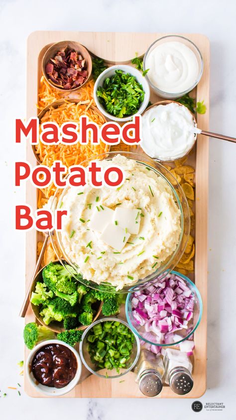 Mashed Potato Station, Mashed Potato Birthday Cake, Mashed Potato Board, Mashed Potato Bar Ideas, Potato Charcuterie Board, Mashed Potato Bar Wedding, Potato Board, Potato Party, 6 Anniversary