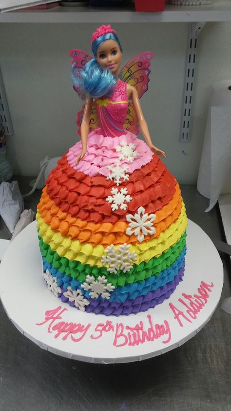 Rainbow Barbie Cake, Pink Birthday Cake Ideas, Rainbow Barbie, Barbie Themed Cake, Dolly Varden Cake, Princess Doll Cake, Pink Cakes, Barbie Crafts, Pink Birthday Cake