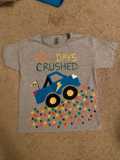 Monster truck shirt 100 Days Of School Monster Truck, 100 Day Of School Shirt Boys Diy, 100 Day Shirt Ideas, 100days Of School Shirt, 100 Días De Clases, Holiday Party Crafts, School Shirt Ideas, Monster Truck Shirt, 100s Day