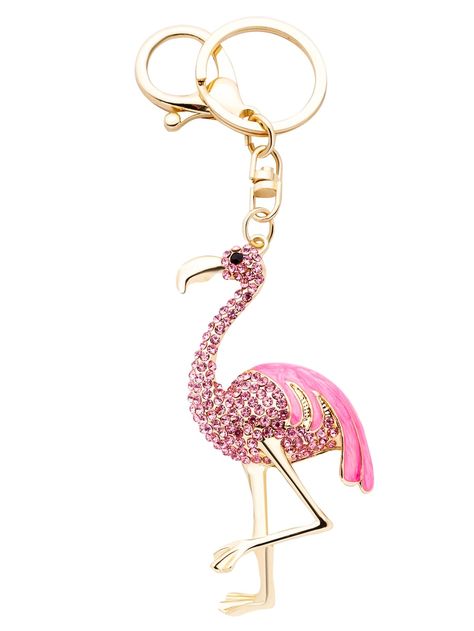 Pink Flamingo Rhinestone Encrusted Keychain -SheIn(Sheinside) Flamingo Keychain, Flamingo Bag, Glitter Pin, Flamingo Jewelry, Onyx Engagement Ring, Flamingo Decor, Trendy Fashion Accessories, Resort Fashion, Pink Bird