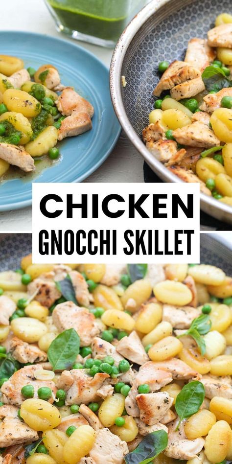 Chicken Gnocchi Skillet, Easy Chicken Gnocchi, Chicken Breast And Veggies, Gnocchi Chicken, Chicken And Gnocchi, Quick Chicken Dinner, Fast Easy Dinner, Homemade Pesto Sauce, Easy Family Dinner