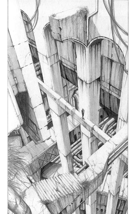 tsutomu nihei | Tumblr Tsutomu Nihei, Pencil Drawing, Stairs, Pencil, Black And White, Building, White, Black