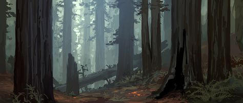 Forest Painting Landscape, Forest Matte Painting, Forest Concept Art, Forest Background Illustration, Drawn Forest Background, Environment Concept Art Forest, Night Forest Environment Concept Art, Forest Composition Concept Art, Forest Bg Illustration