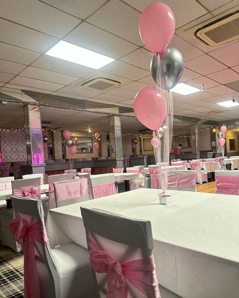 Just love this display 💗✨ Bubblegum Pink & Silver 🪩🪩🪩 Chair Covers & Sashes by our @mandyspartys 💗 Pink And Silver Decor, Silver Decor, Pink And Silver, Bubblegum Pink, Chair Covers, Bubble Gum, Just Love, Love This, Silver